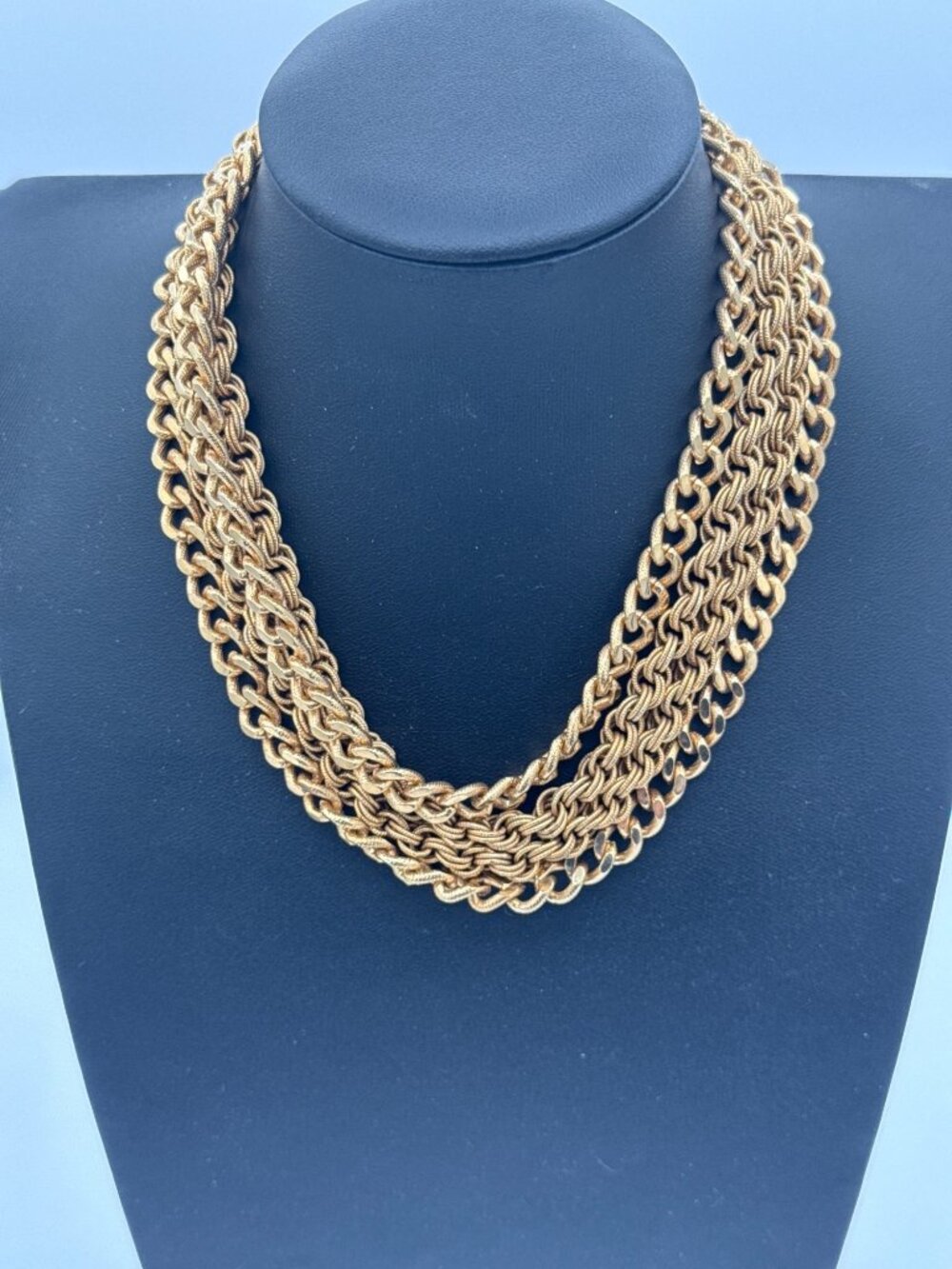 Vintage Multi Strand Gold Chunky Chain Statement Necklace Bib Old Money Mob Wife